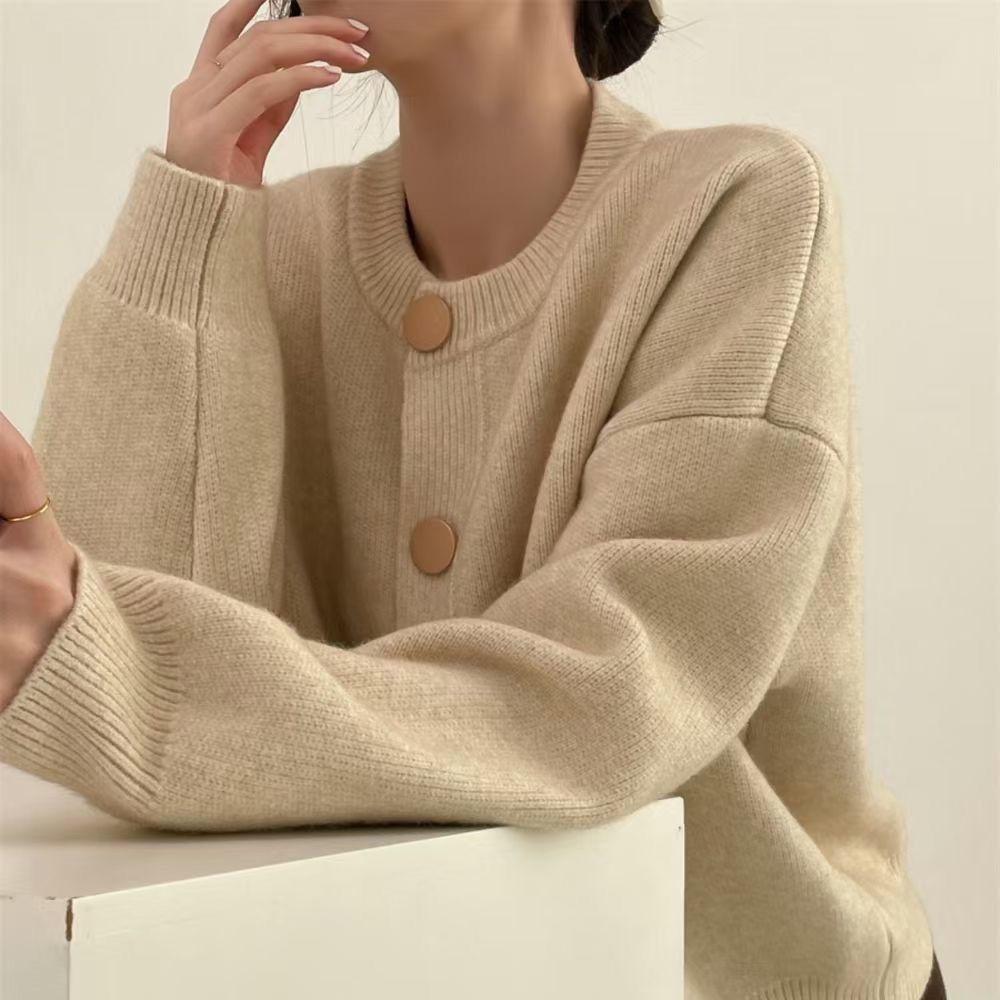

Meilaide Women s Single-Breasted Cardigan Sweater - Loose Round Neck for Spring, Autumn, and Winter S