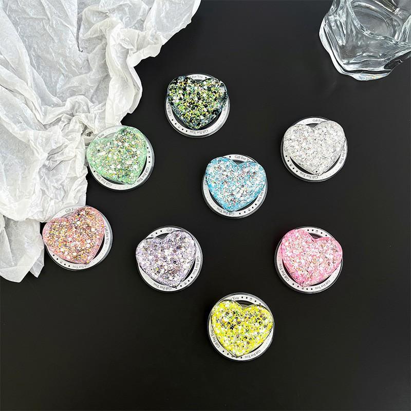 Sequin Drop Glue Heart-shaped Mobile Phone Airbag Holder Magnetic Suction Magsafe Back Sticker Women Expandable Support Frame Watching TV Shows