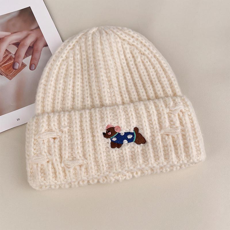 Dachshund Beanie Embroidery Hat Knitted Cap For Cold Seasons Warm Breathable