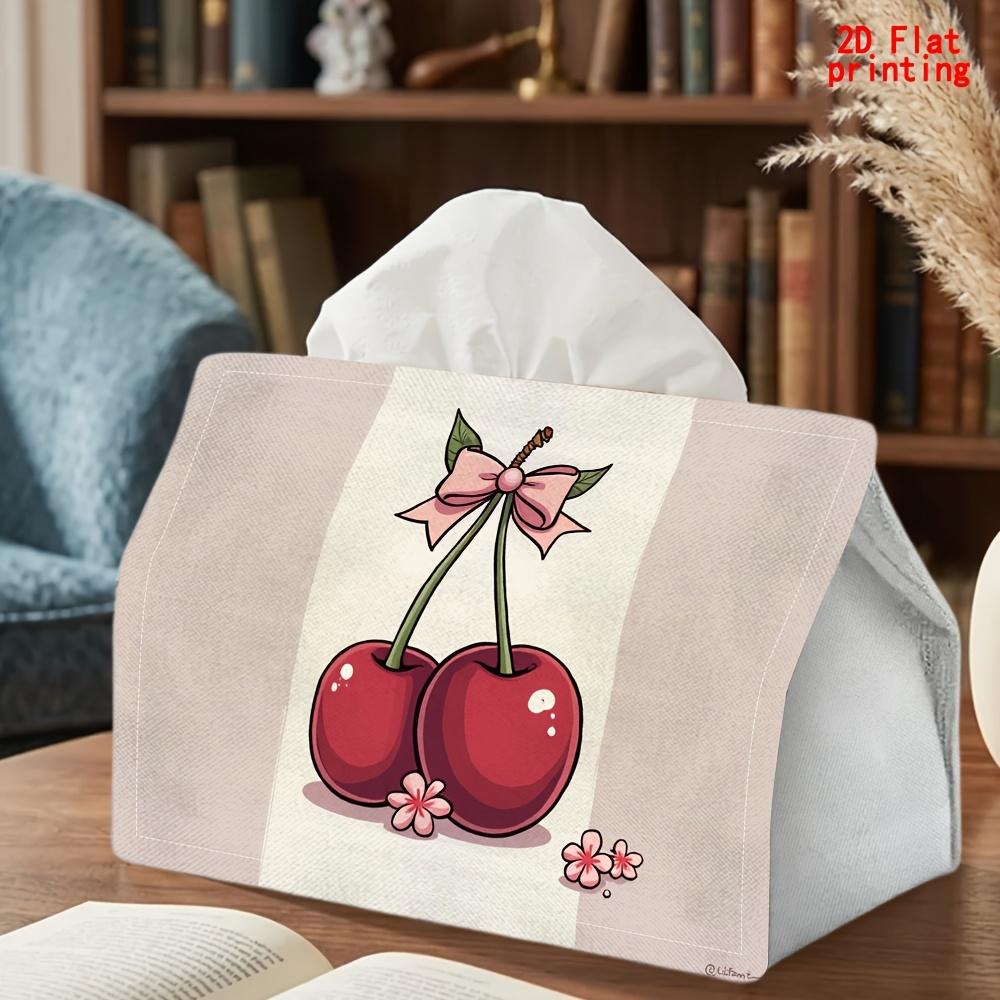 2D Flat 1pc, Tissue Box. Cherry Bow Pattern Napkin Dispenser, Reusable, Daily Desktop Tissue Organizer, Suitable for Kitchen Living Room Bedroom Bathr