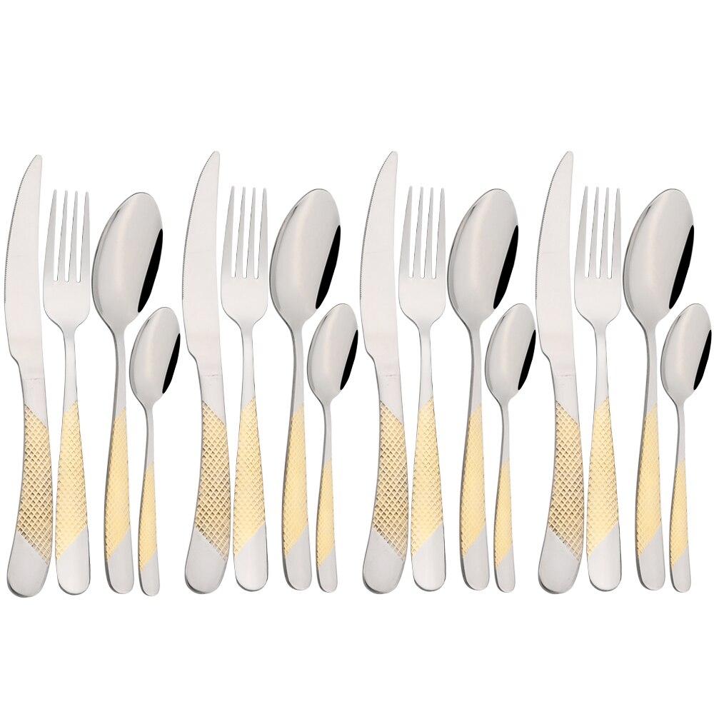 

Набір столових приладів з нержавіючої сталі, 16 предметів. Високоякісний столовий посуд. Ніж. Виделка. Чайна ложка. Набір столового посуду. Кухня. Домашній набір. срібний/золотий