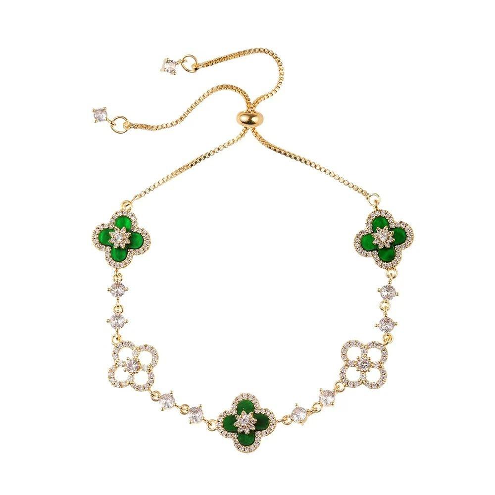 Fashionable Lucky Four-leaf Clover Natural Mother-of-pearl Pull-out Bracelet for Women A Light Luxury and High-end Floral Jewelry Accessory