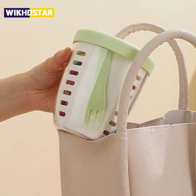 Doppelschichtiger Entwässerungs-Frühstückssalatbecher mit Gabel Multifunktionale Entwässerungsfunktion Mehrzweck Versiegelt Auslaufsicher