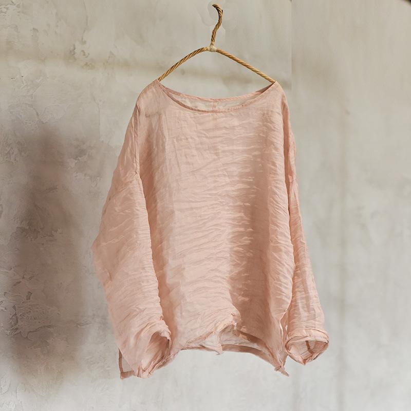 

Johnature женские винтажные футболки Ramie однотонные весенние футболки с круглым вырезом и длинными рукавами женские футболки высокого качества One Size светло-розовый