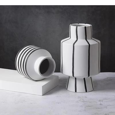Black and White Striped Ceramic Vase Desktop Ornaments Flower Arrangement Living Room Aesthetic Decoration