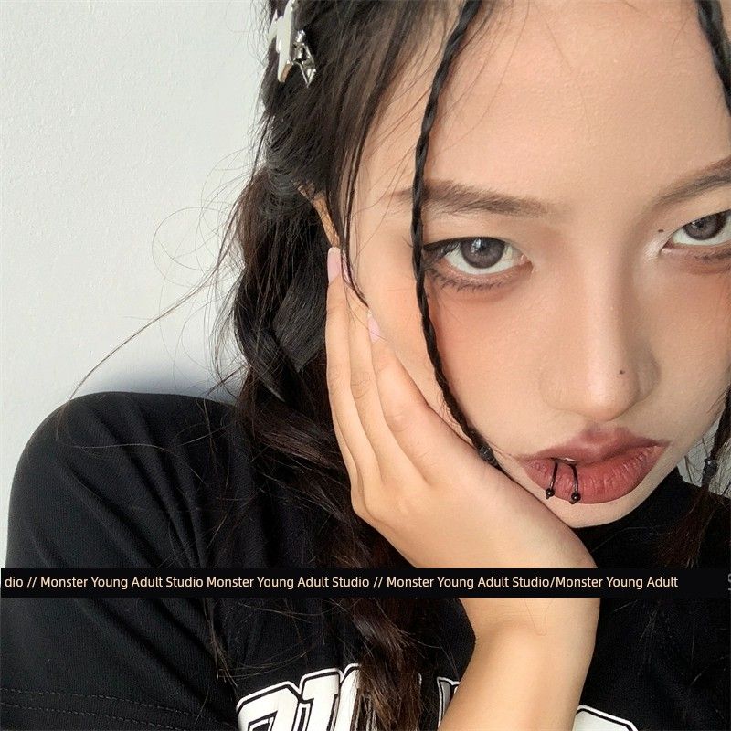 Cool ~ Y2g European and American Culture Titanium Steel Non-Punching Fake Labret Punk Hole-Free Perforation-Free Non-Piercing Lip Ring