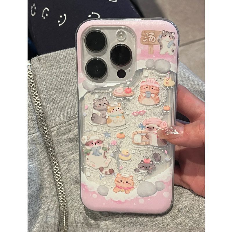 Snow Hot Spring Cats and Dogs Are Suitable for Apple 11Promax Mobile Phone Case 11promax Large Hole Anti-drop Explosion Quicksand Case