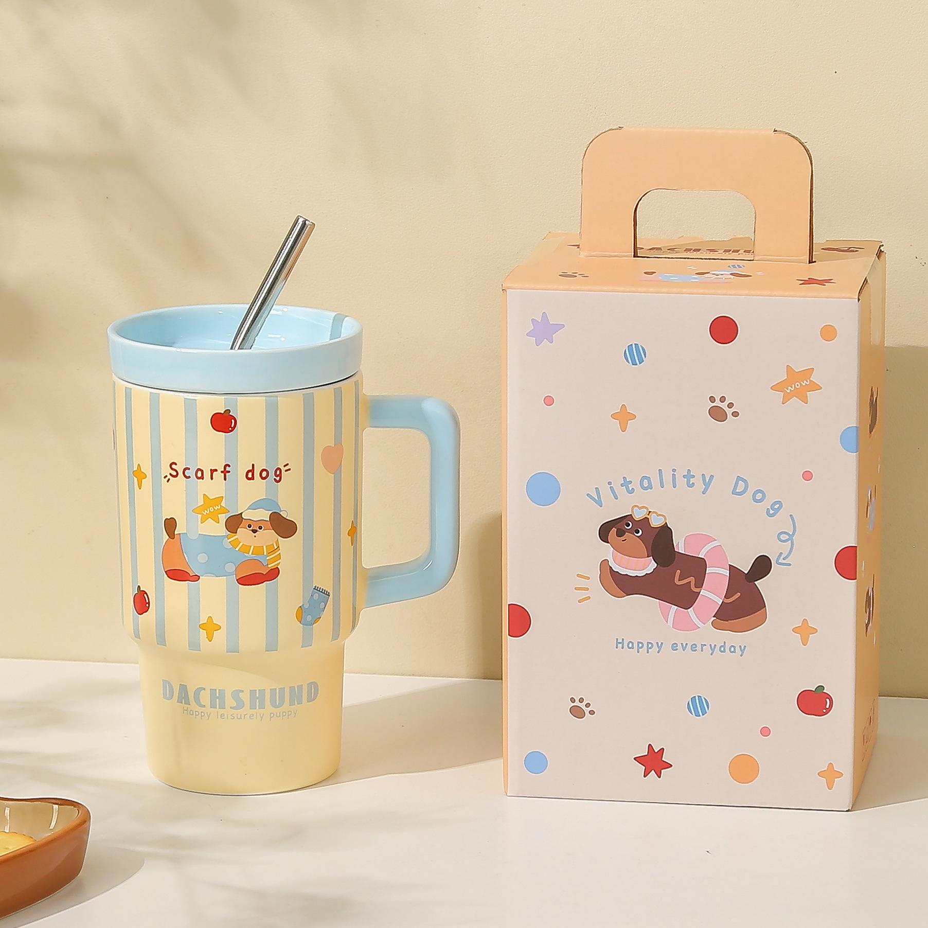 

ins wind puppy mug, high-value cup, ceramic large-capacity water cup, birthday gift for girls 650ML синій