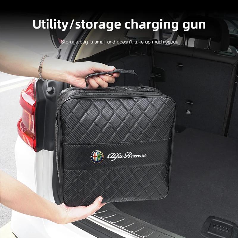 Car Stickers For Alfa Romeo Leather Car Charging Cable Storage Box New Energy Charger Portable Bag For Alfa Romeo 4C 159 166 Spi