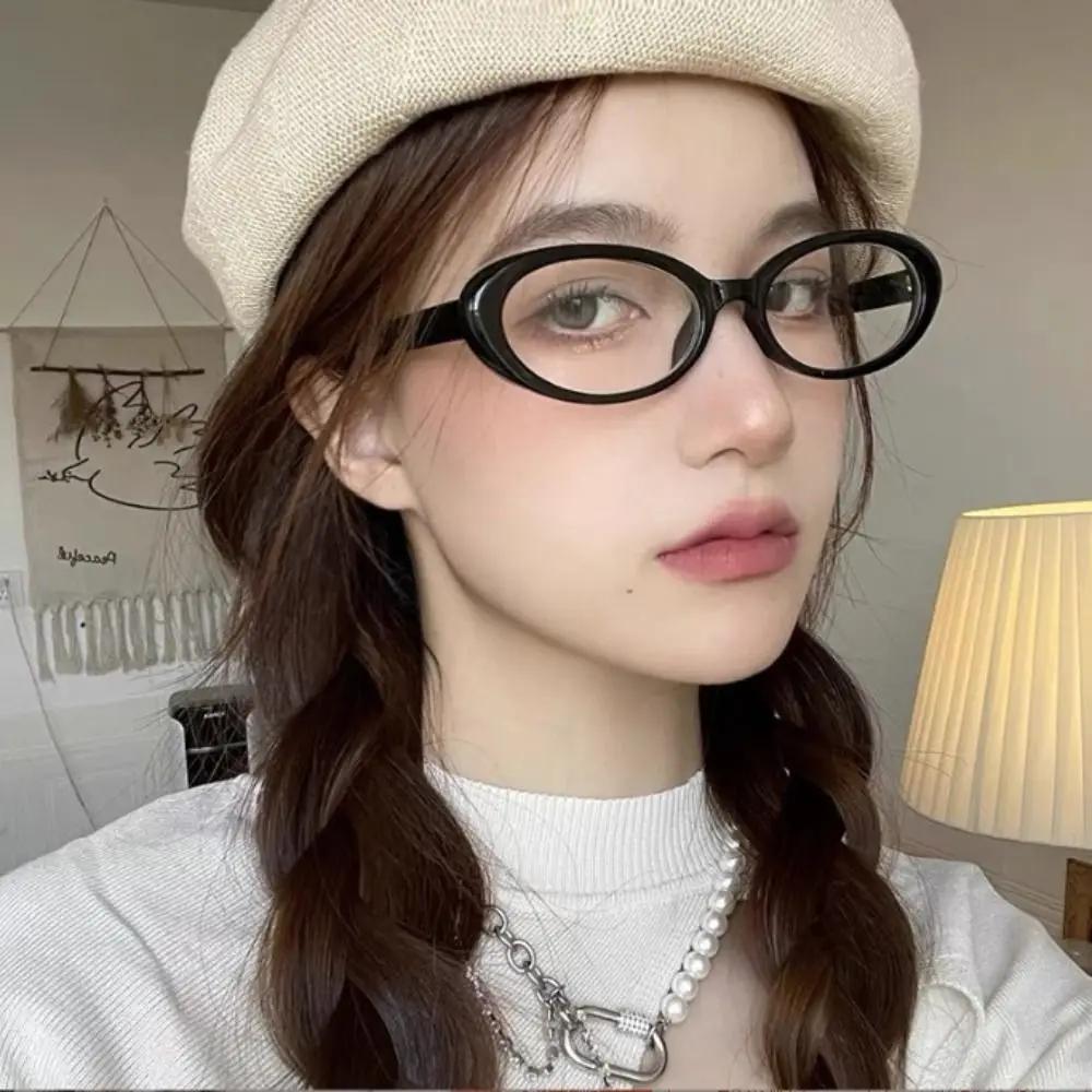 New Y2K Oval Frame Glasses Retro Outdoor Cat Eye Glasses Narrow Spectacles Plain Glasses Anti-Blue Light Eyewears