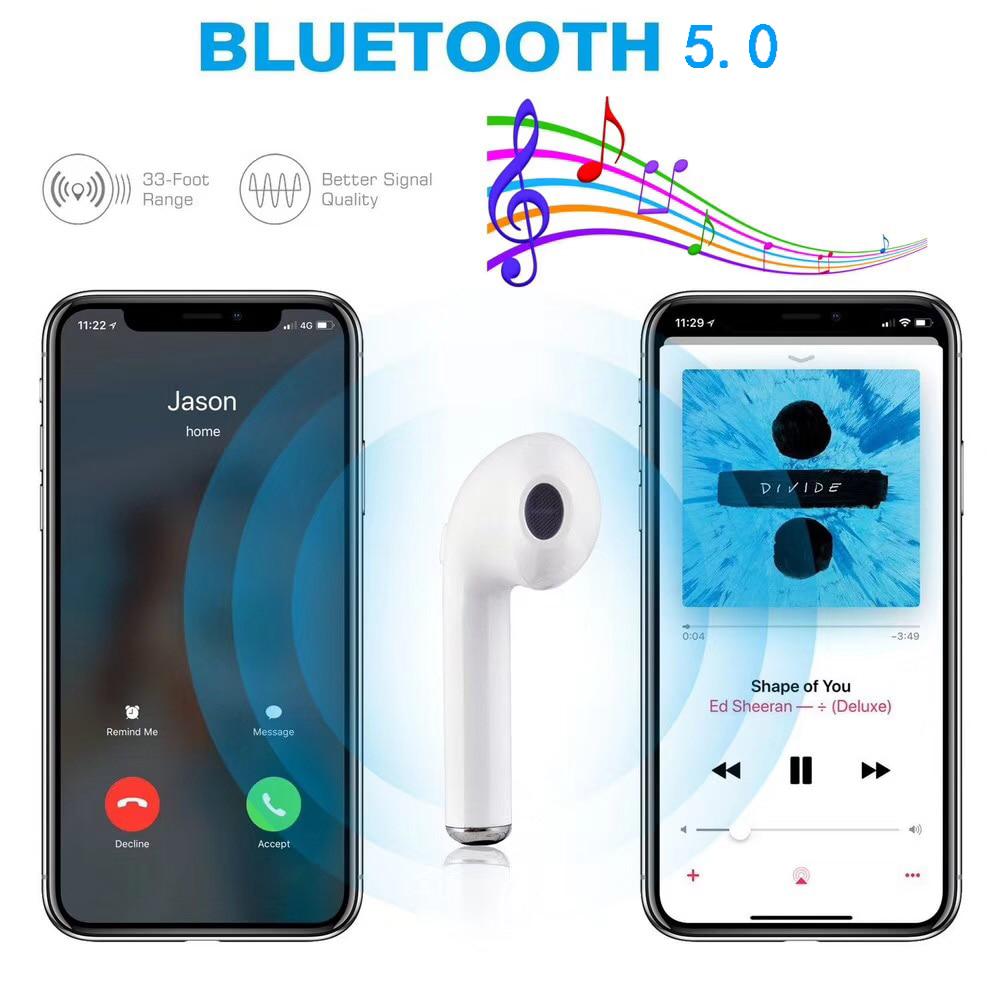 NEUE i7s TWS Drahtlose Kopfhörer Bluetooth 5.0 Ohrhörer Sport Ohrstöpsel Headset mit Mikrofon für alle Smartphones
