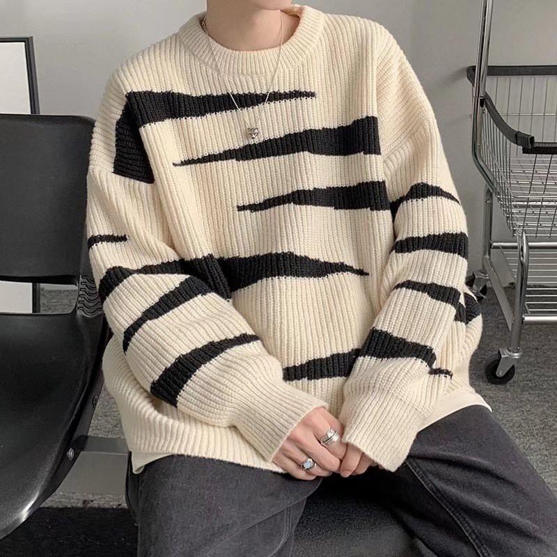 Pull Tricoté Oversize Hommes Femmes Hiver Chaud Coupe Ample Col Rond Manches Longues Pull avec Détail torsadé