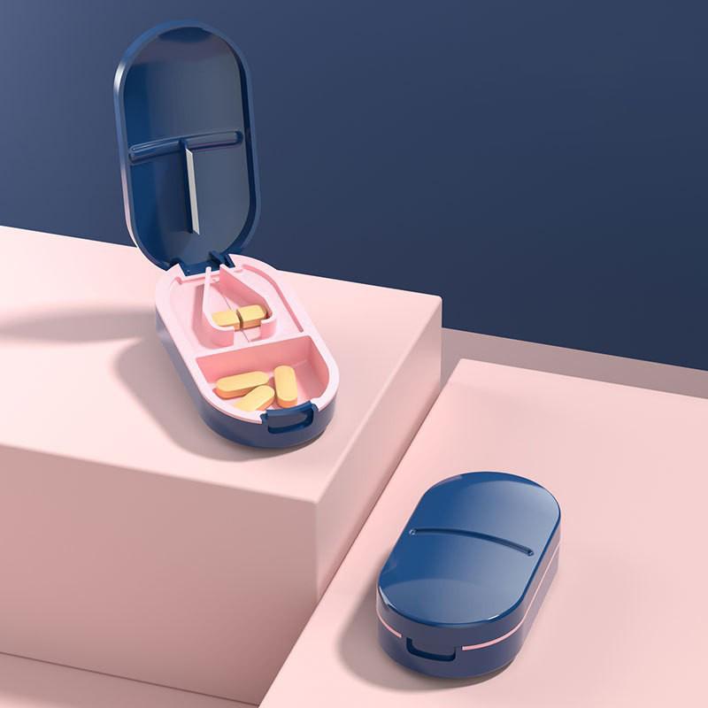 Pill Cutter With Invisible Storage Box Portable 2 In 1 Mini Drug Tablet Medicine Dustproof Divider Organizer Crusher Pill Box