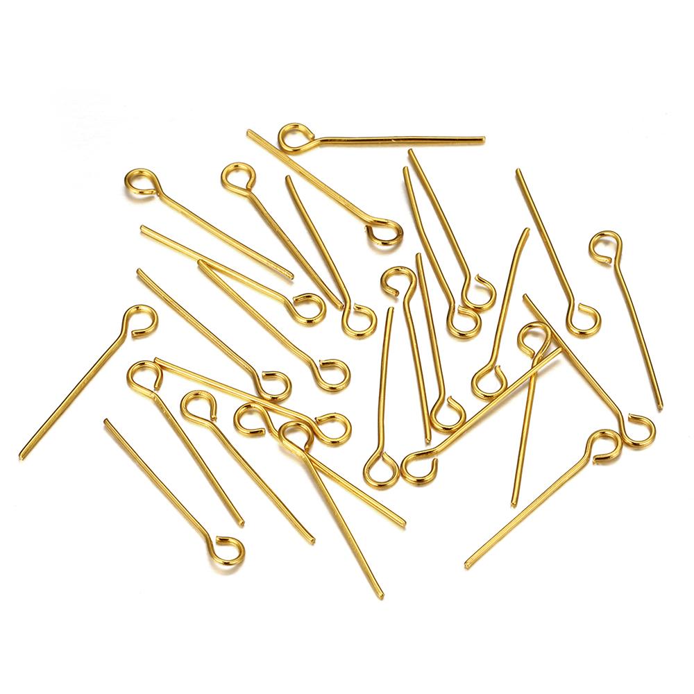 

100pcs Stainless Steel 15-50mm Hole Flat Head Pins Gold Hole Headpins for Beading Bracelet Earrings Necklace DIY Jewelry Making 0.6x20mm