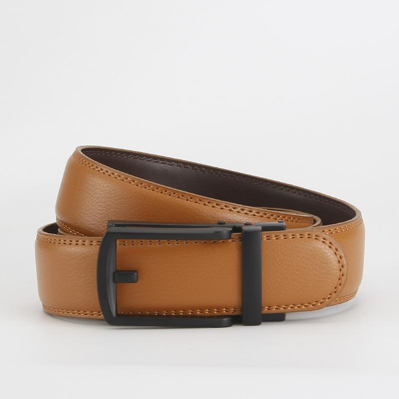 Dolly Road, Reverse Buckle Belt 3.5 Automatic Buckle Two-Layer Cowhide Belt, Men'S Leisure Belt