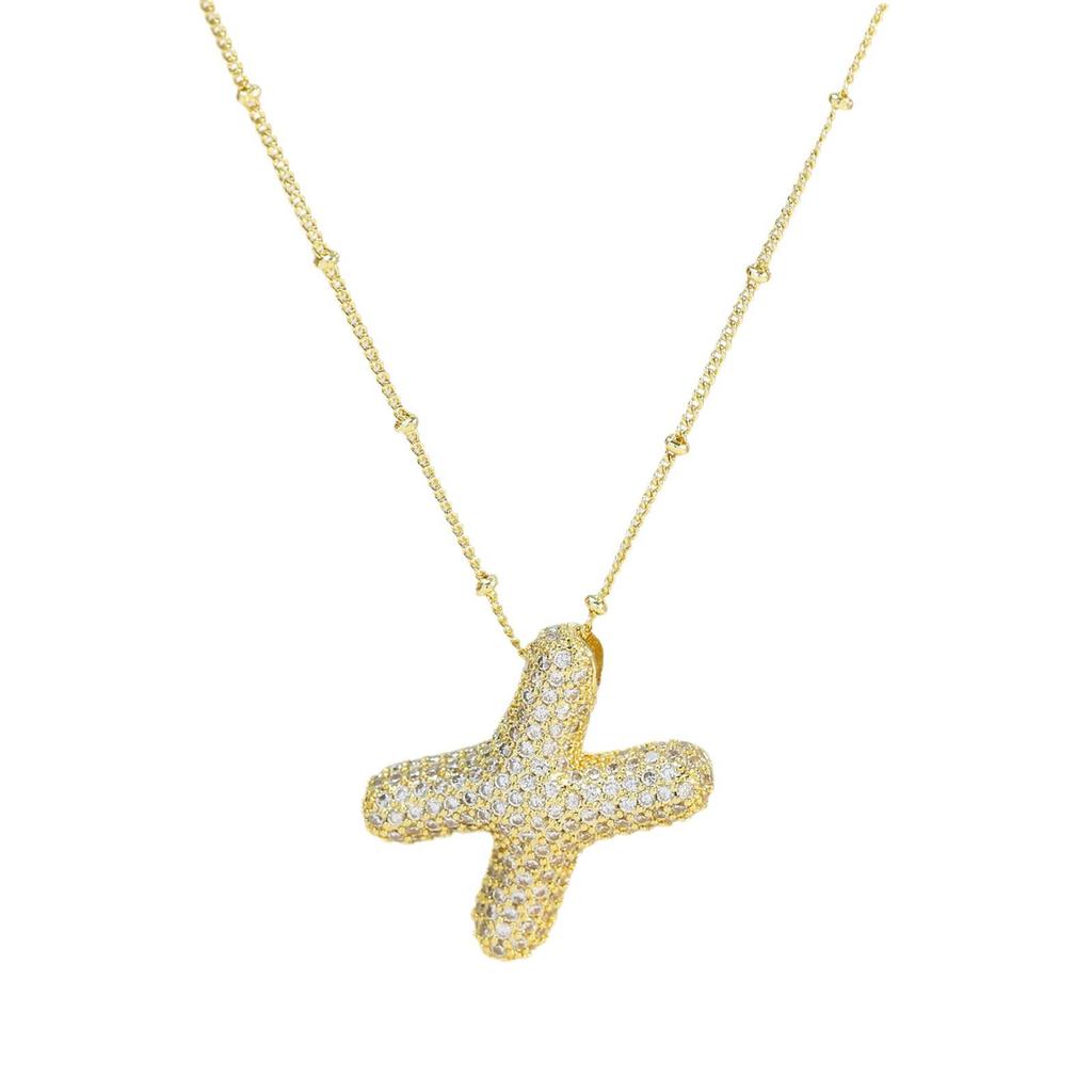 Elegante Collana con Ciondolo Alfabeto in Oro 18 Carati Placcato Zircone