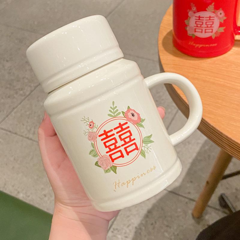 

Креативная ретро керамическая чашка с крышкой и ложкой, праздничный ностальгический чайник, сувенирная кружка, кофейная чашка, свадебный подарок 401-500ml