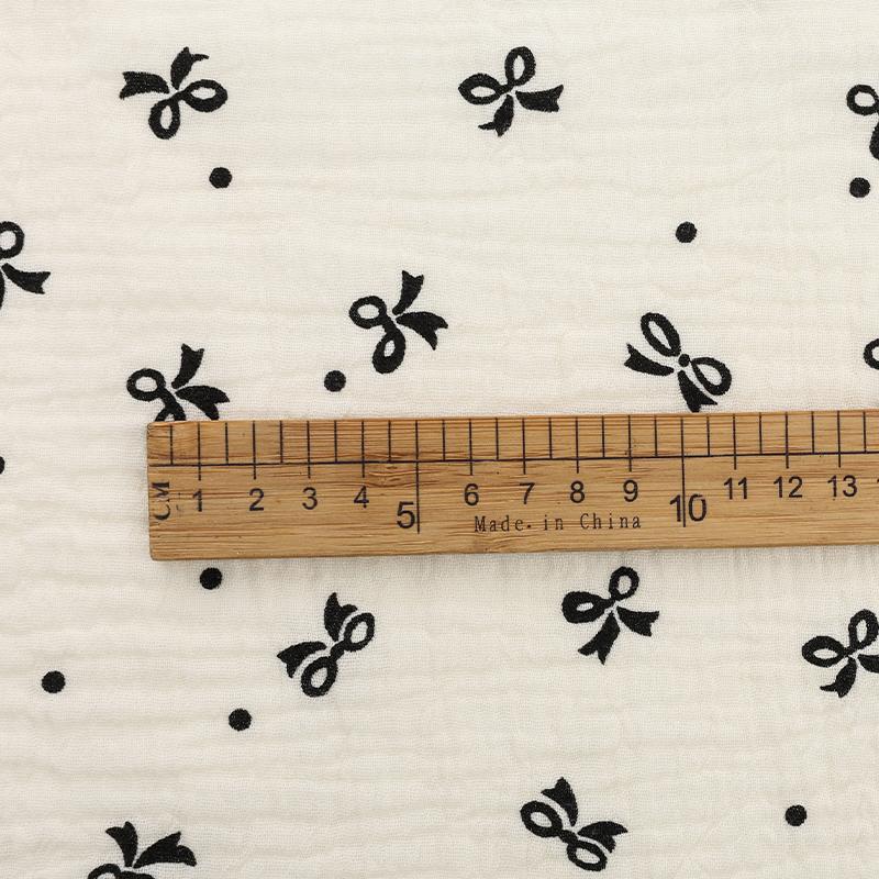 0.5m/1m/5m Pure Cotton Bow Printing Double-layer Gauze Crepe Fabric for Sewing Pajamas Bedding Blankets DIY Clothing Fabric