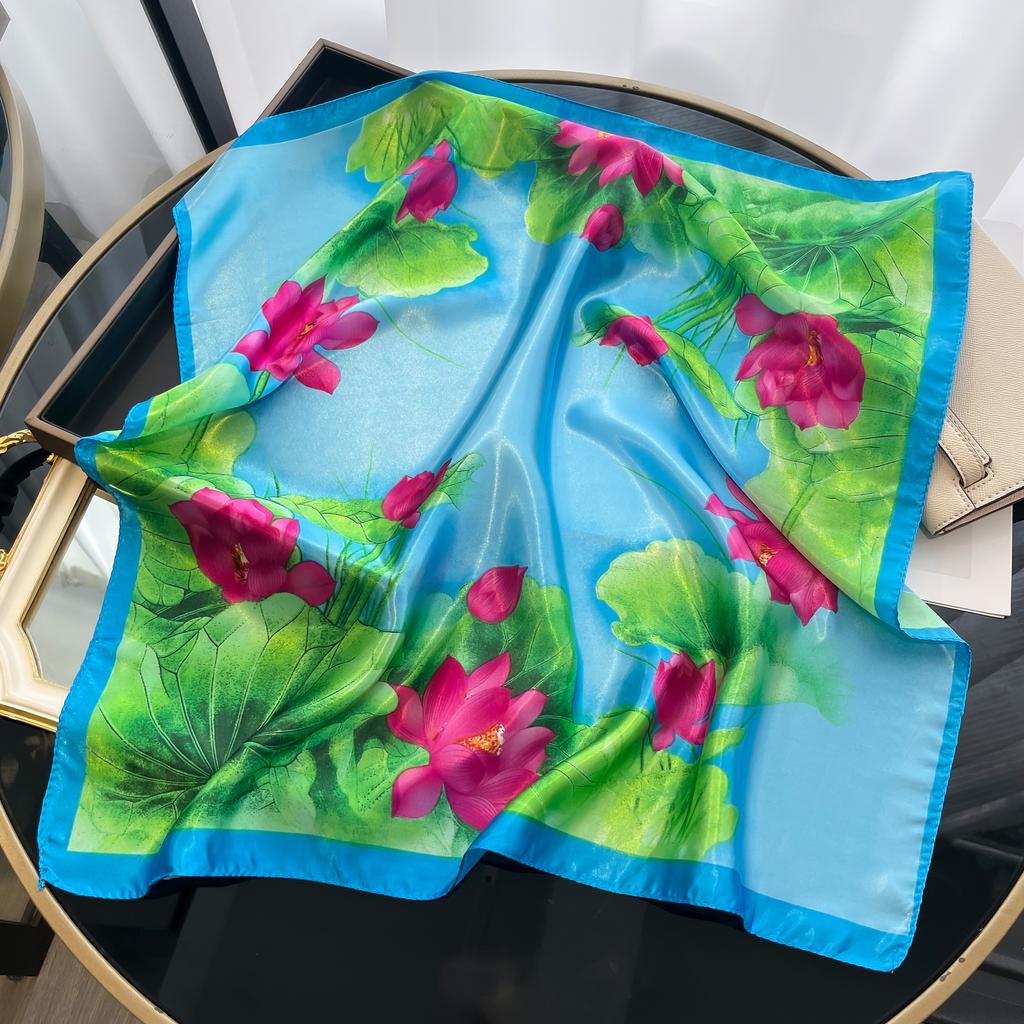 New Satin Shawl Design  Print Silk Square Women Neck Scarves Wrap Headkerchief Beach Hair Band Women's Bandana Silk Scarf