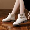 Autumn Winter Warm Thick Sole Anti-slip Lady Buckle Round Toe Solid Leather Boots Fashion Elegant Short Cotton Boots