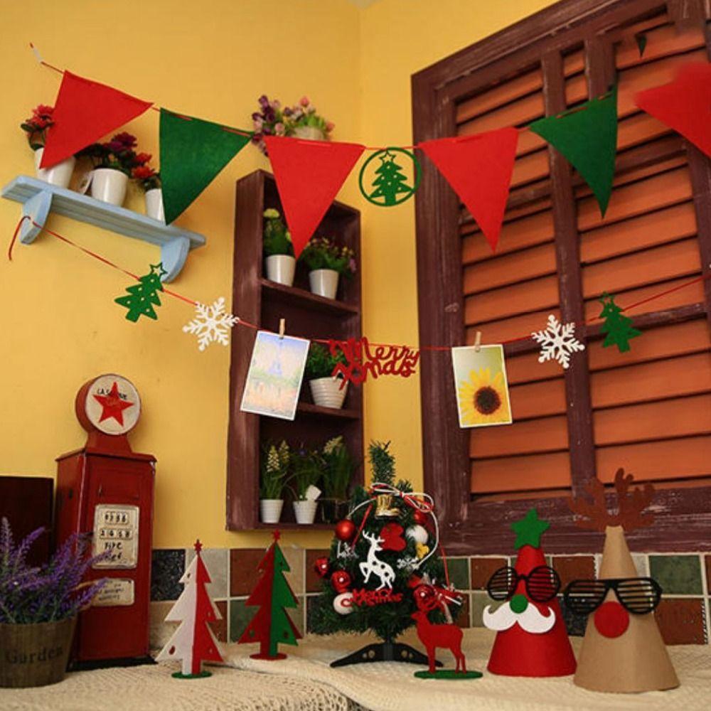 Felt Christmas Banner Red Green Santa Design Felt Christmas Banner Hanging Ornament Elk Design Hanging Bunting Family Party