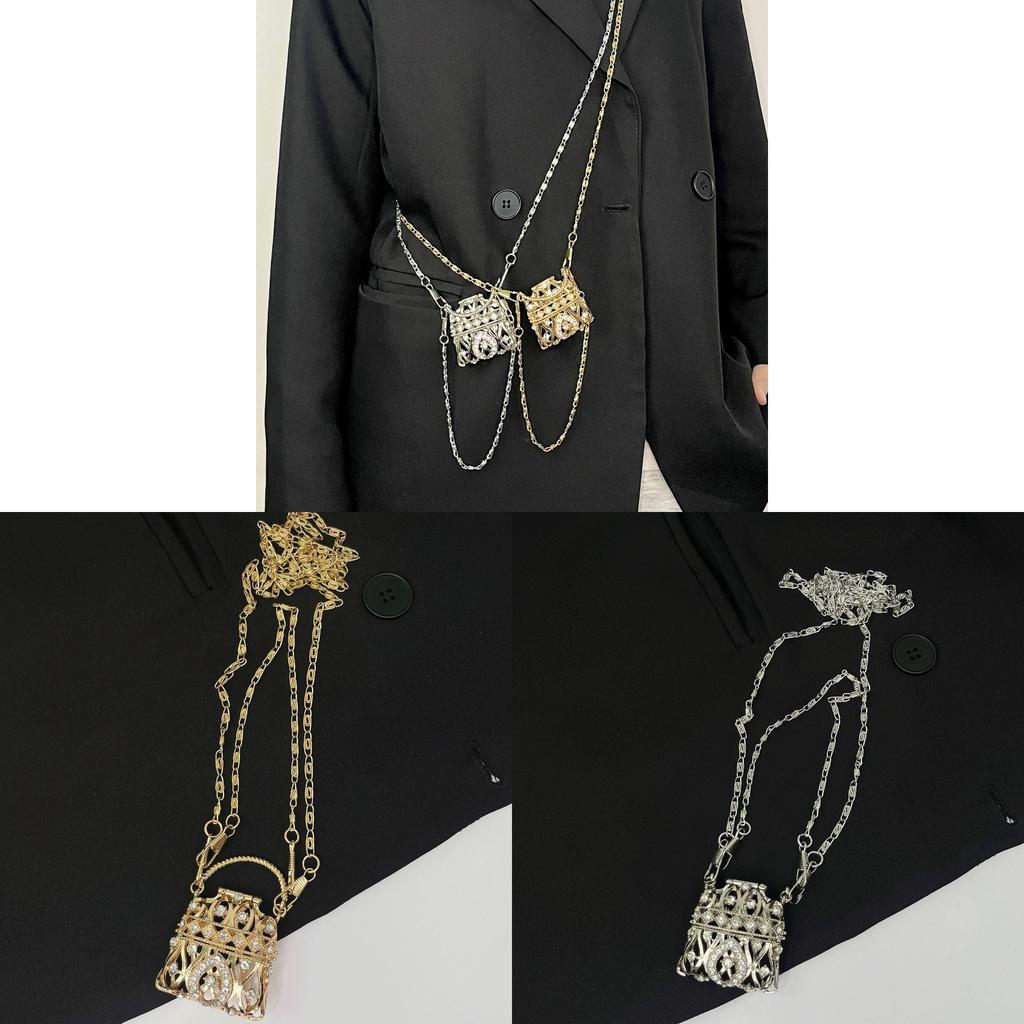 Street Style Mini Metal Chain Crossbody Bag With Diamond Embellishments For Daily Use