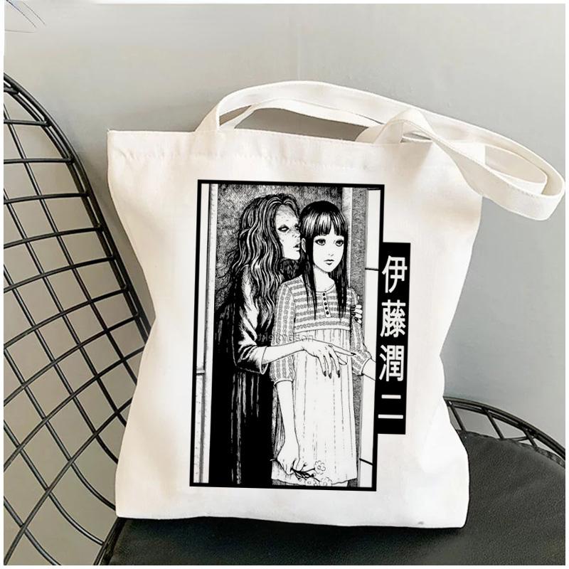 Сумка для покупок Junji Ito, хлопковая многоразовая сумка для покупок, тканевая многоразовая сумка для покупок, многоразовая сумка для покупок 24*26cm