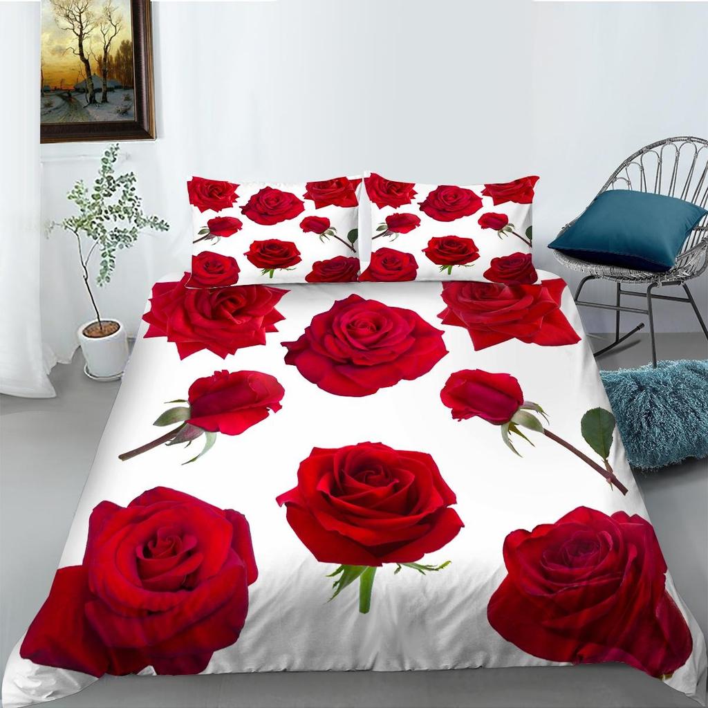 3D Modern Romantic Style Bedding Set Flower Quilt Cover Sheet/double Bed Full-size Bedspread Set Washable Comfortable Home Decoration