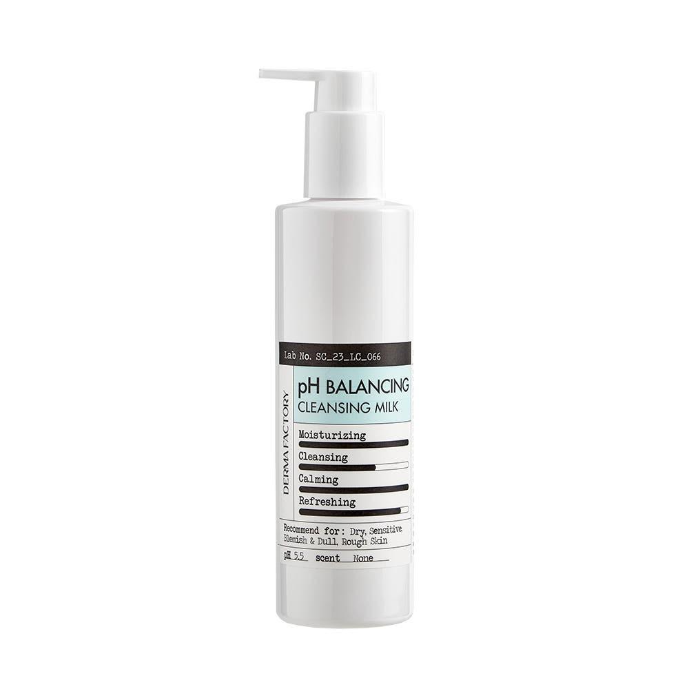 DERMA FACTORY Lait Nettoyant Équilibrant pH au Panthénol 1% Nettoyant Doux Hydratant 240ml Nettoyant Visage K-Beauty white