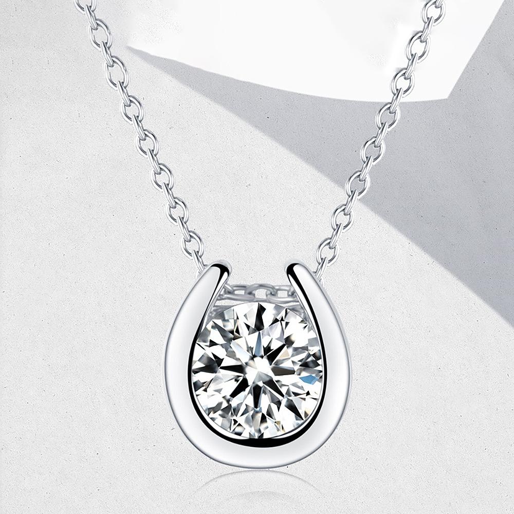 U-type Horseshoe Pendant Moissanite Necklace Certified 1CT D-Color VVS1 Lab Diamond 925 Silver Chain For Women Jewelry