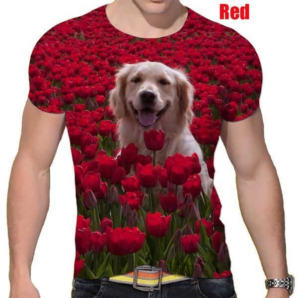 Fashion Short-sleeved Cute Dog 3D Printed T-shirt Golden Retriever Fashion Casual Man T-shirt Shirt