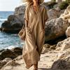 Yousheng Sommer Maxikleid für Damen, Lockerer V-Ausschnitt Fließendes Langes Kleid, Lässiges Kurzarm Strandurlaub Sommerkleid mit Taschen