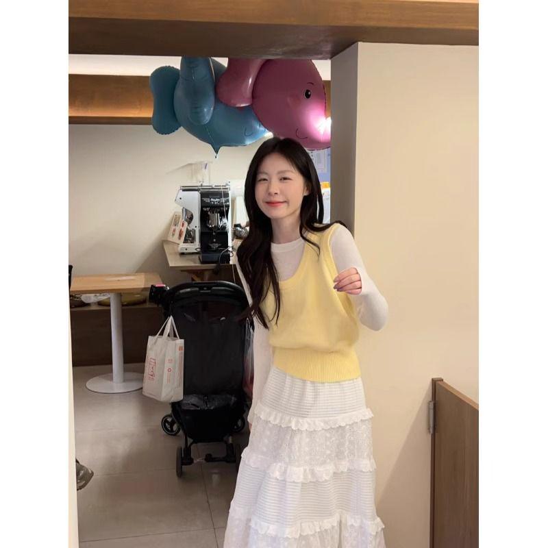 

Женский вязаный жилет без рукавов - 2024 Весна/Осень Модный многослойный дизайн Small