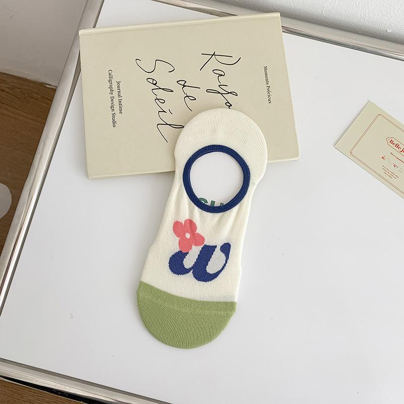 Women Sock Slippers Floral Print Japanese Kawaii Cute Low Cut Ankle Boat Socks Casual Cotton Breathable Invisible No Show Socks