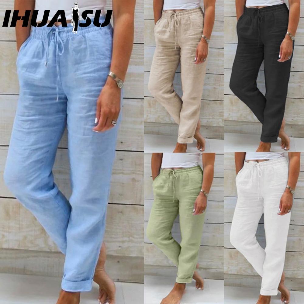 

IHUASU Women s Summer Wide Leg Elastic Waist Trousers Nine Points XXXXXL хакі