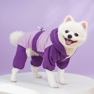 Windproof Dog Hooded Jumpsuit Thick Velvet Adjustable Dog Raincoat Winter Warm Comfortable Dog Four Legged Clothes Indoor
