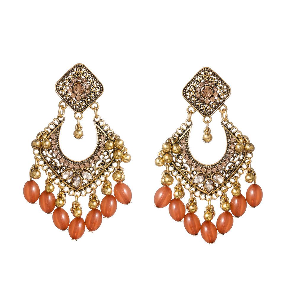 Этнические индийские серьги-джумки для женщин, серьги с кисточками из бусин, винтажные ювелирные аксессуары шампанского