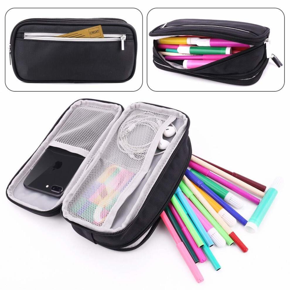 Pencil Case, Large Capacity Pencil Cases Pen Case Pencil Bag Pouch with Big Compartments for School Student Boys Girls and Office, Black