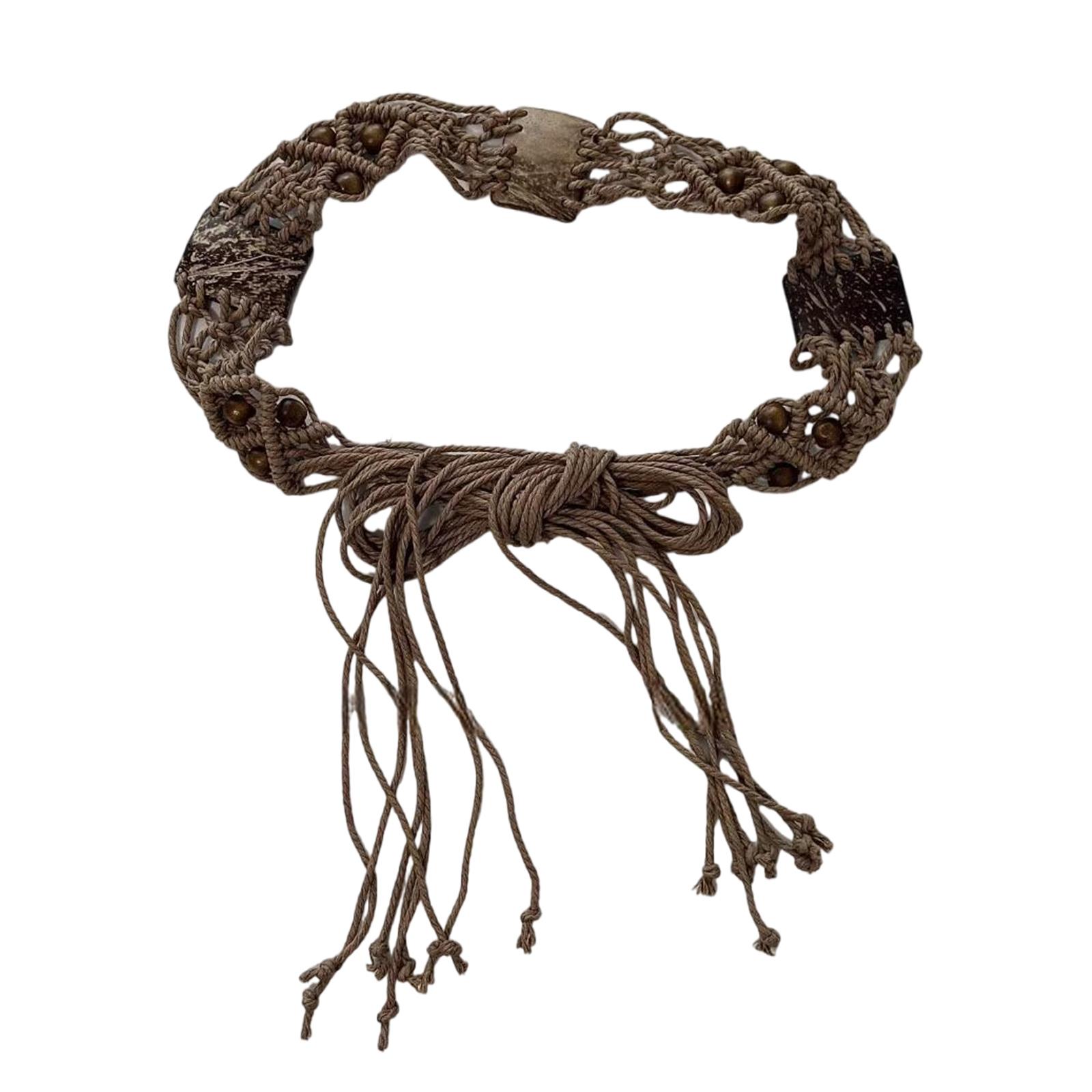 

Богемный плетеный пояс из хлопковой веревки с деревянными бусинами, регулируемый пояс-корсет для платьев и брюк с высокой талией хаки