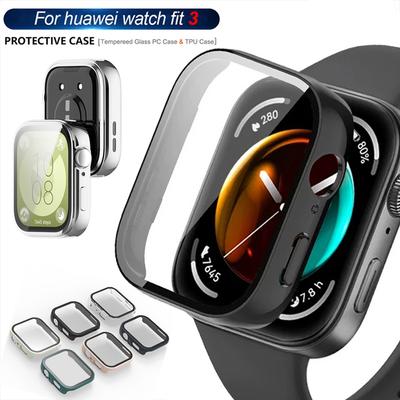 Sticlă+Husă pentru Huawei Watch Fit 3 Protector de ecran complet Bara de protecție dură pentru PC Husă de ceas din sticlă călită pentru Huawei Watch Fit 3