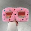 Square Furry Sunglasses with Rhinestones Women Fashion Oversized Winter Shades Trendy Stylish Original Design Sun Glasses