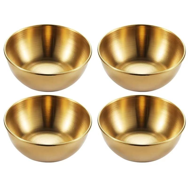 4Pcs 2Pcs Stainless Steel Golden Sauce Dishes Appetizer Seasoning Serving Dishes Sets Tray Spice Plates Kitchen Tableware