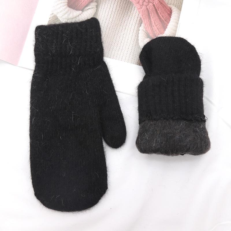 1Pair Cute Winter Double-layer Rabbit Hair Gloves Female Plush Solid Color All Fingers Women Girls Soft Thicken Warm Mittens