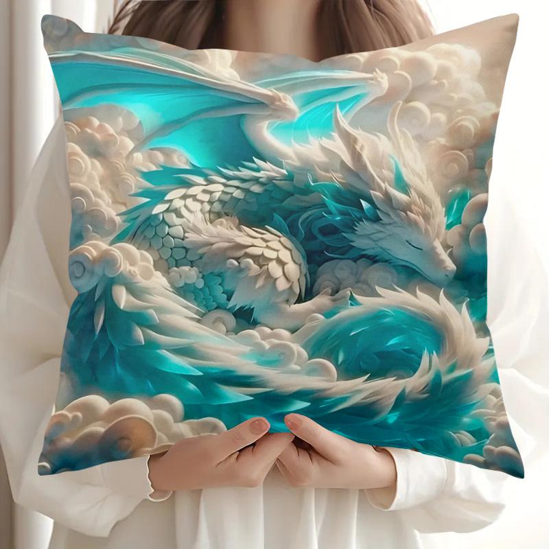 Double Sided Glam Style Dragon Design Soft Throw Pillow Cover for Bed Sofa and Holiday Home Decoration