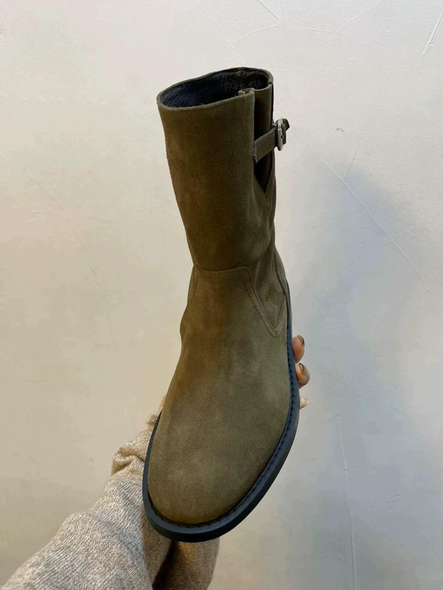 

Sheepskin version ~ retro Korean version of suede frosted round toe thick heel Martin boots boots boots women s autumn and winter versatile co 40 зеленые хаки