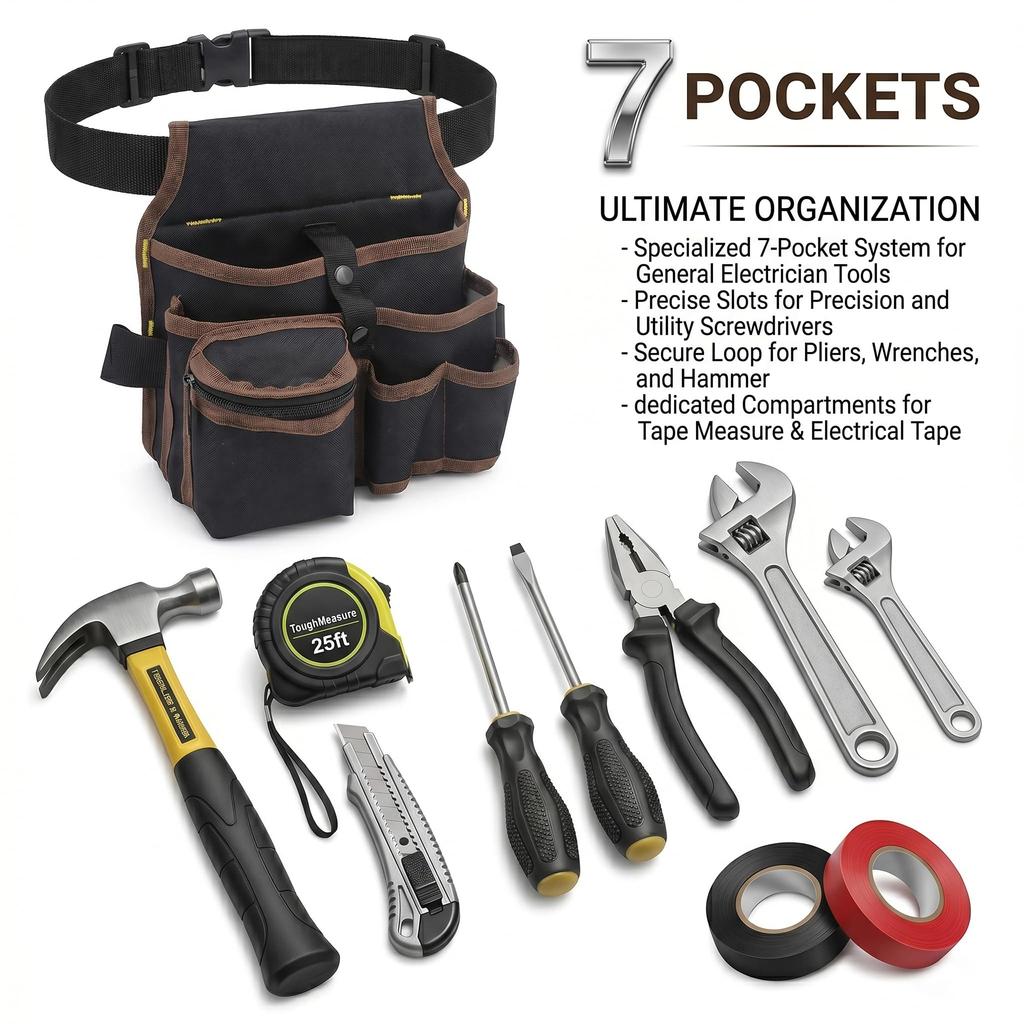 Tools Pouch with Adjustable Belt, Durable Utility Tool Holder for Craftsmen, Electricians, and Handymen, Multiple Tool Slots