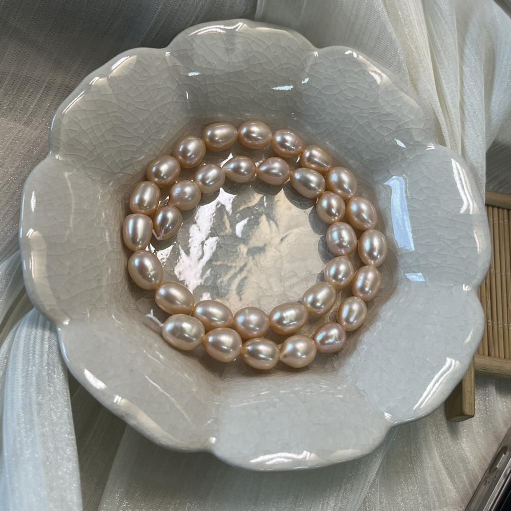 1String, Orange Natural Freshwater Pearls, Handmade Rice Pearl Beads for Jewelry Making DIY Crafts (Beads 7-8mm, Length 36cm)