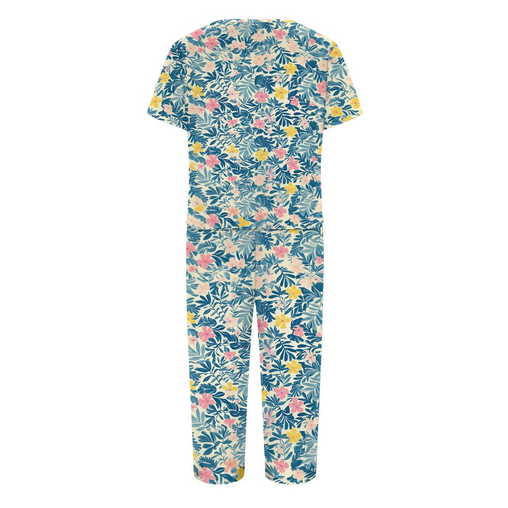 2 Piece Sets For Women Short Sleeve Top And Pants With Pockets Workout Soft Print Sets