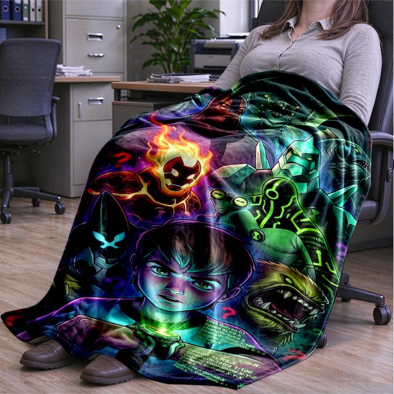 Alien Heroes Ben 10 Cartoon Print blanket Flannel Blanket Soft Cozy Plush Throw for Sofa Bed Lightweight Home Decoration