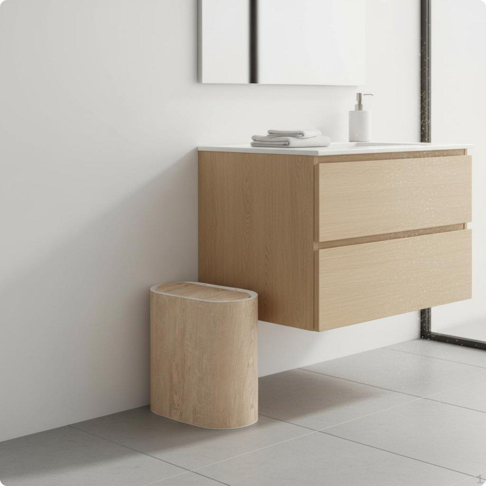 Wood Grain Trash Can Large Capacity Bin Space Saving Wastebasket for Bathroom, Living Room,
